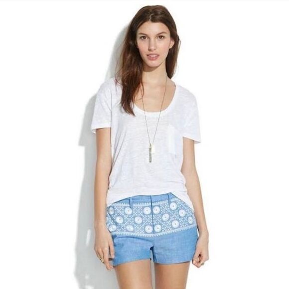 Madewell Chambray Sunstitch Embroidered Shorts Size 4 - Picture 1 of 8